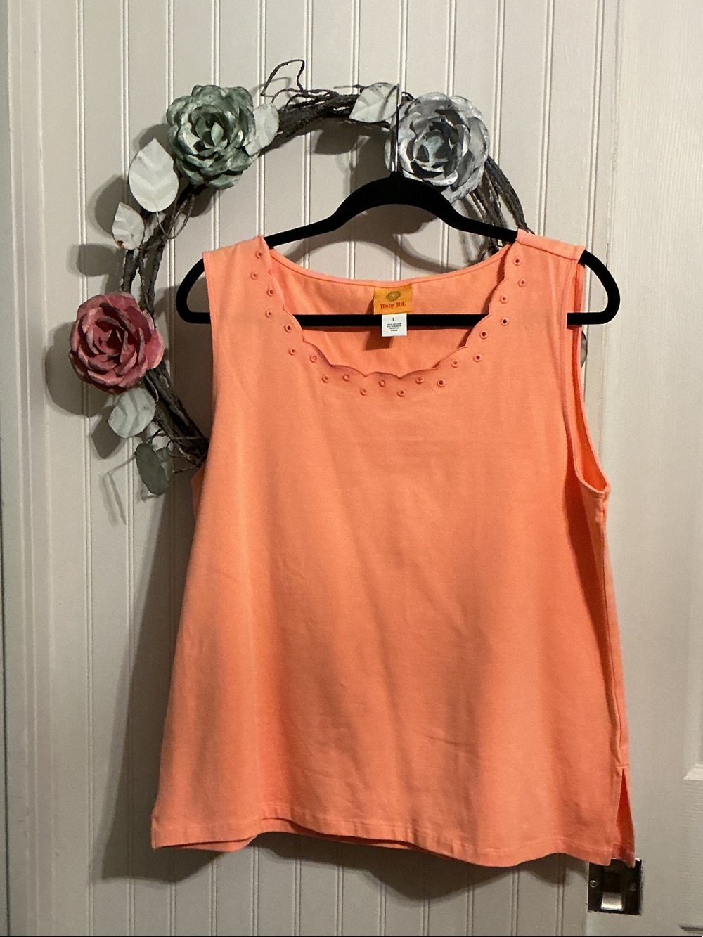 Ruby Rd. Coral Sleeveless Tank with Eyelet Neck